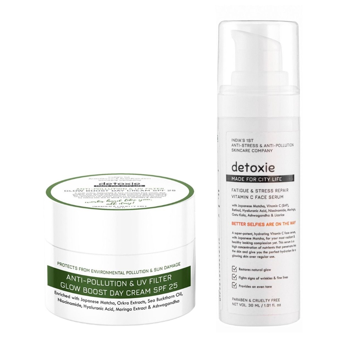 Detoxie Anti-Pollution & UV Filter, Glow Boost Day Cream SPF 25, 50gm &  Vitamin C Face Serum, 30ml
