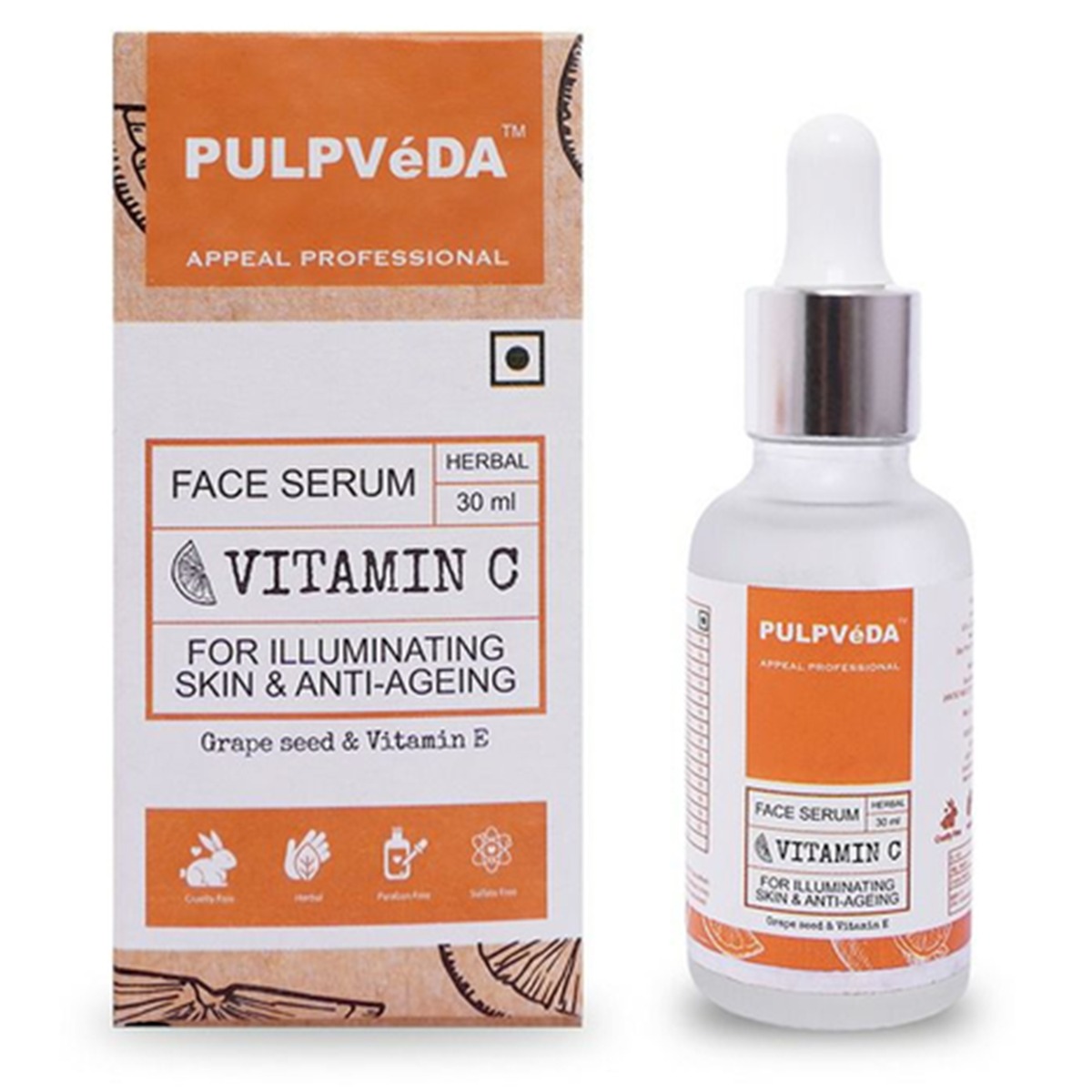 Pulpveda Vitamin C Face Serum With Grapeseed & Vitamin E, 30ml