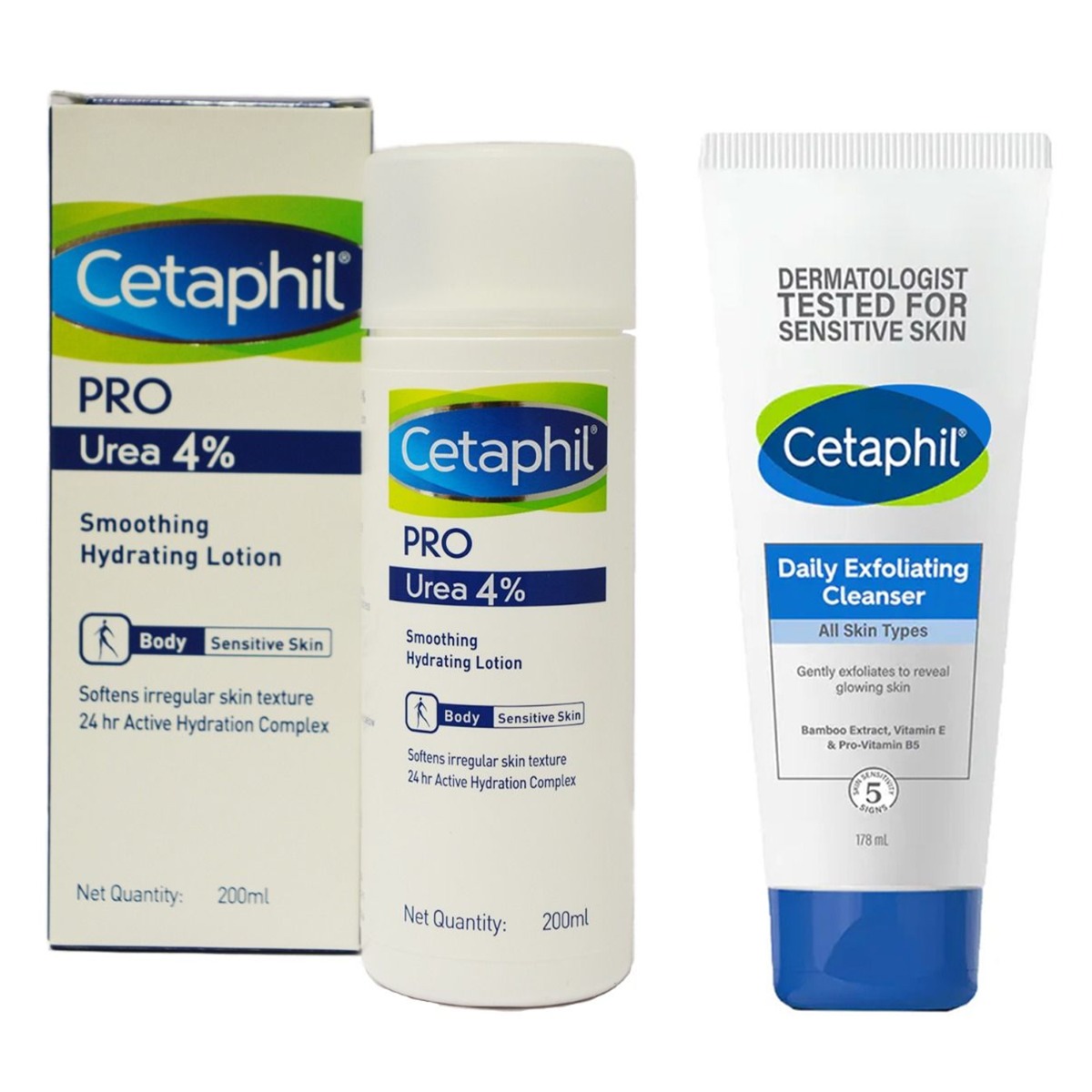 Cetaphil Daily Exfoliating Cleanser, 178ml & Pro Urea 4% Smoothing Hydrating Lotion For Body, 200ml