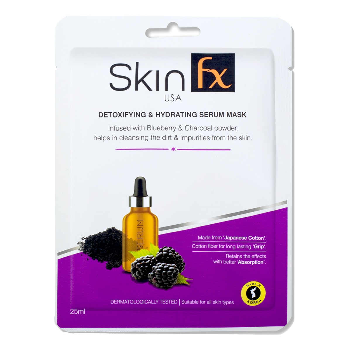 Skin Fx Detoxifying & Hydrating Serum Mask With Blueberry & Charcoal Powder, 25ml