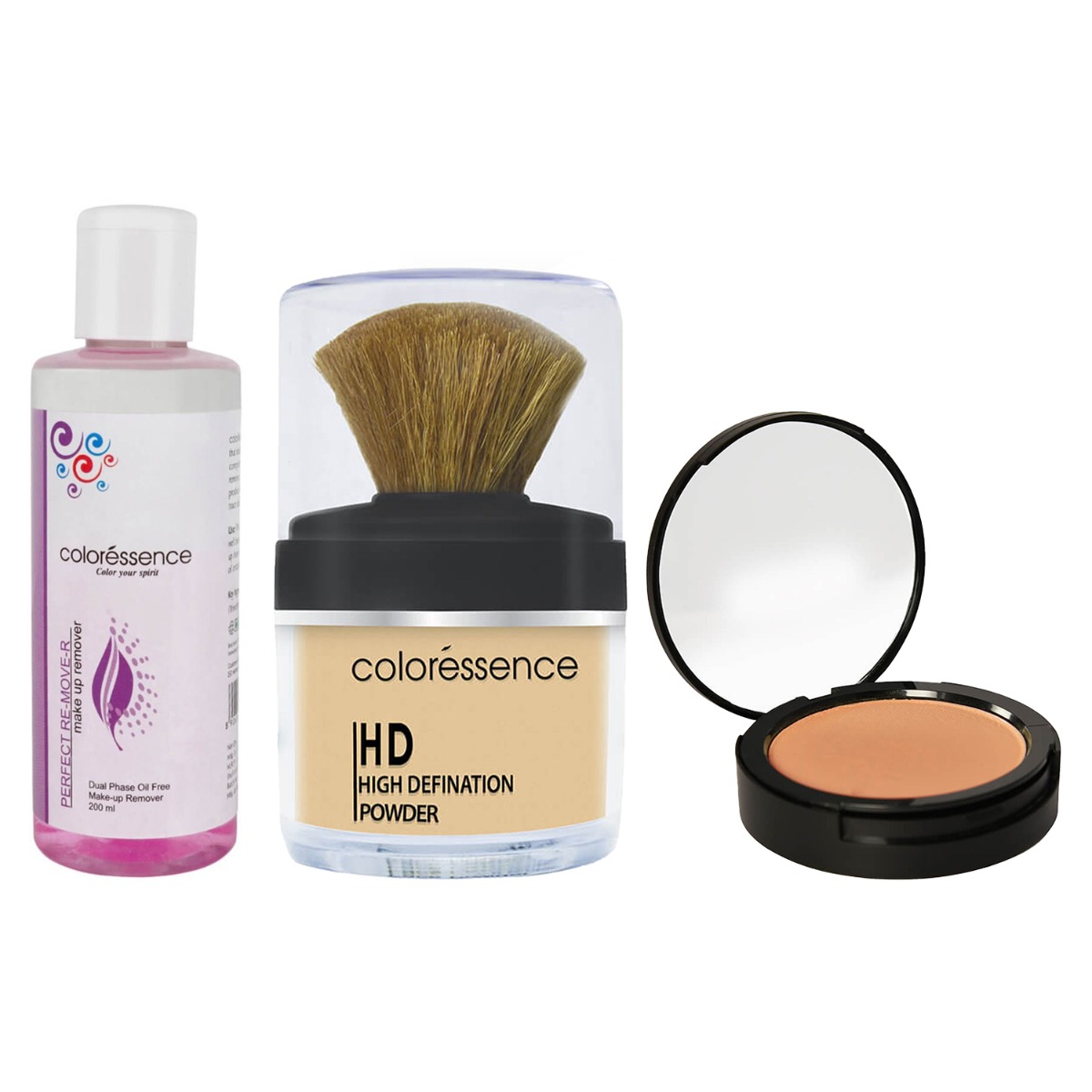 Coloressence Compact Powder Matte Finish Face Makeup, 10gm-Dusky + High Definition Loose Powder Natural Translucent Coverage, 10gm-Ivory Beige +  Perfect Remover, PR - 1, 200ml