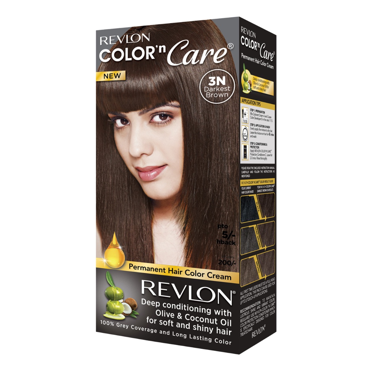 Revlon Color N Care Permanent Hair Color Cream - Darkest Brown 3N, 40gm+60ml+7.5ml