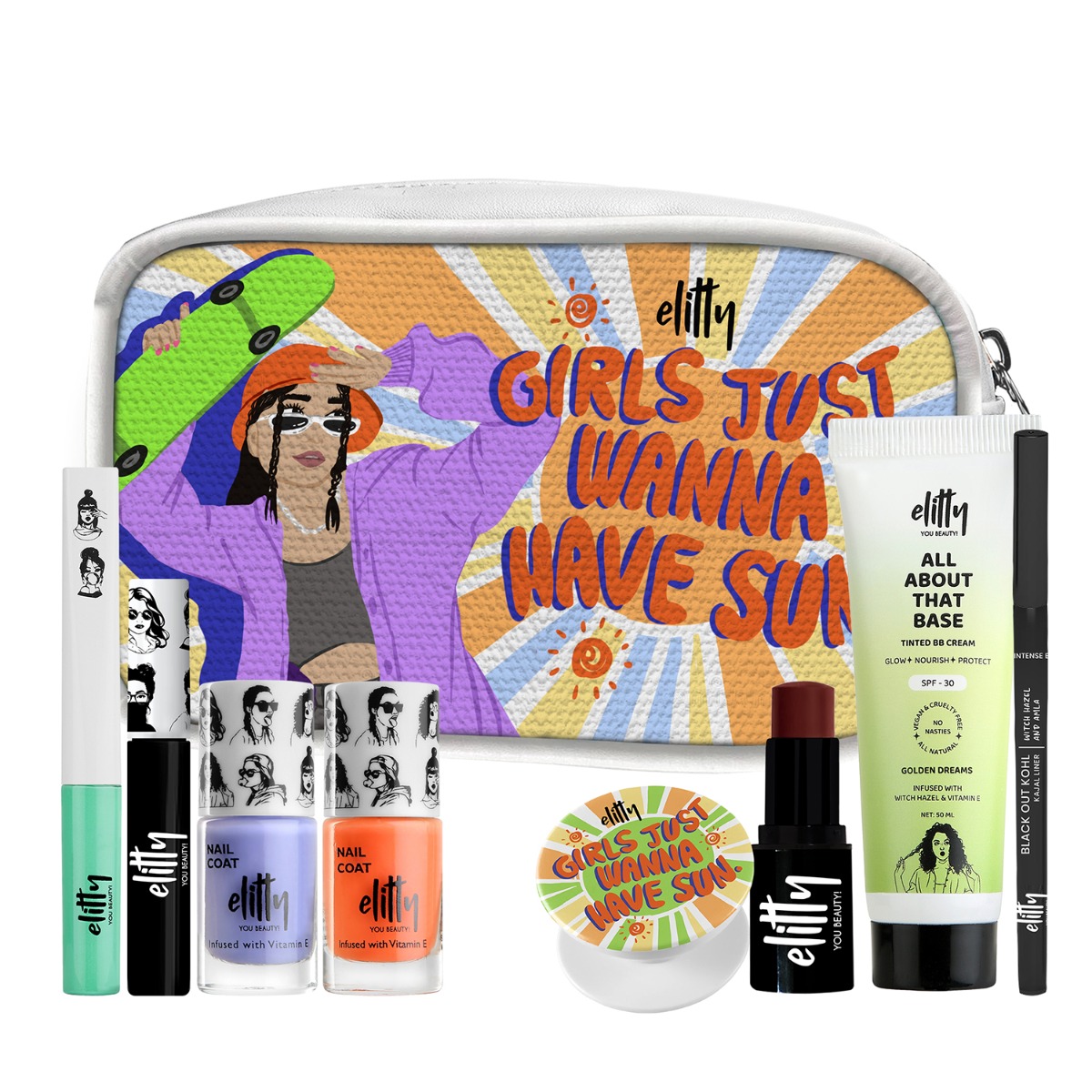 Elitty Girls Just Wanna Have Sun Kit (Deep) - Complete Makeup Kit For Teens, Pack Of 7