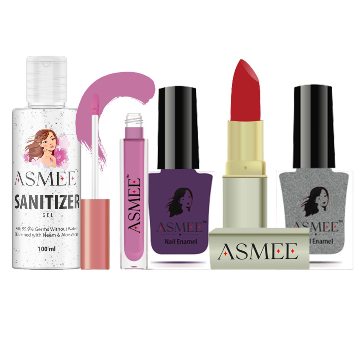 Asmee Cosmetic Hamper - Lipstick + Sanitizer + Nail Polish