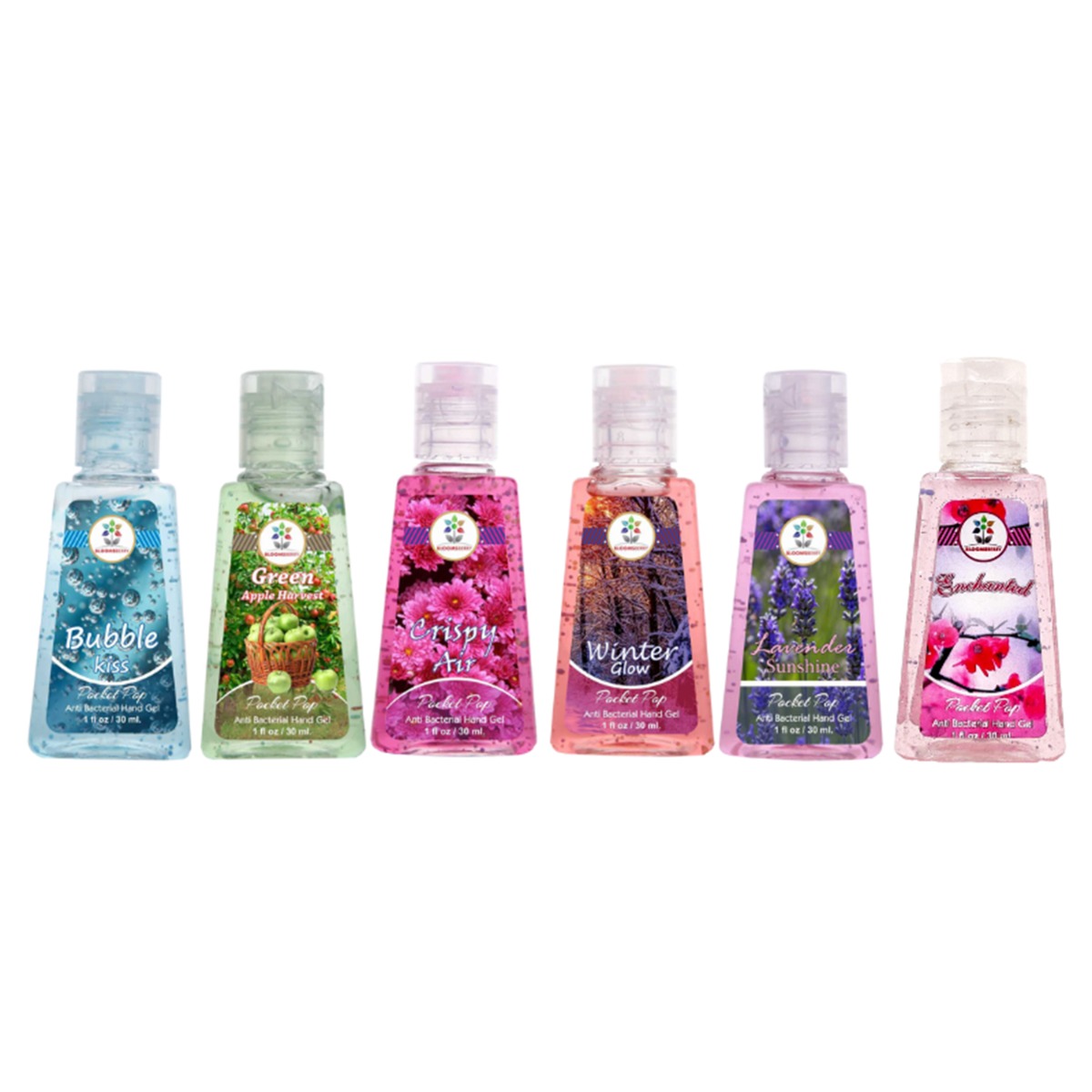 Bloomsberry Bubble Kiss, Green Apple, Crispy Air, Winter Glow, Lavender, Enchanted-hand Sanitizer- Pack Of 6, 180ml