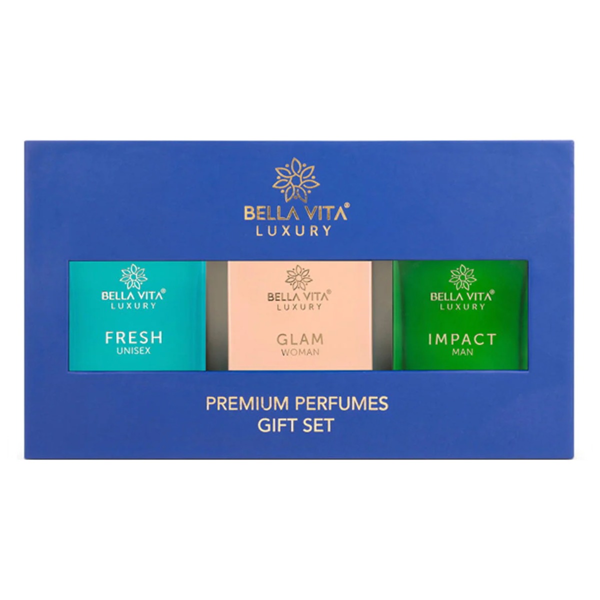 Bella Vita Gift Set Premium Parfum Impact Man, Glam Woman & Fresh Unisex, Pack Of 3, 1Pc