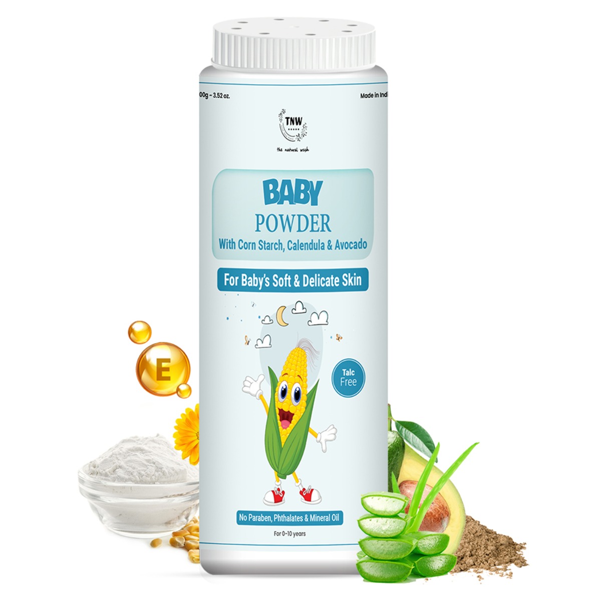 TNW - The Natural Wash Baby Powder With Corn Starch, Calendula & Avocado, 100gm