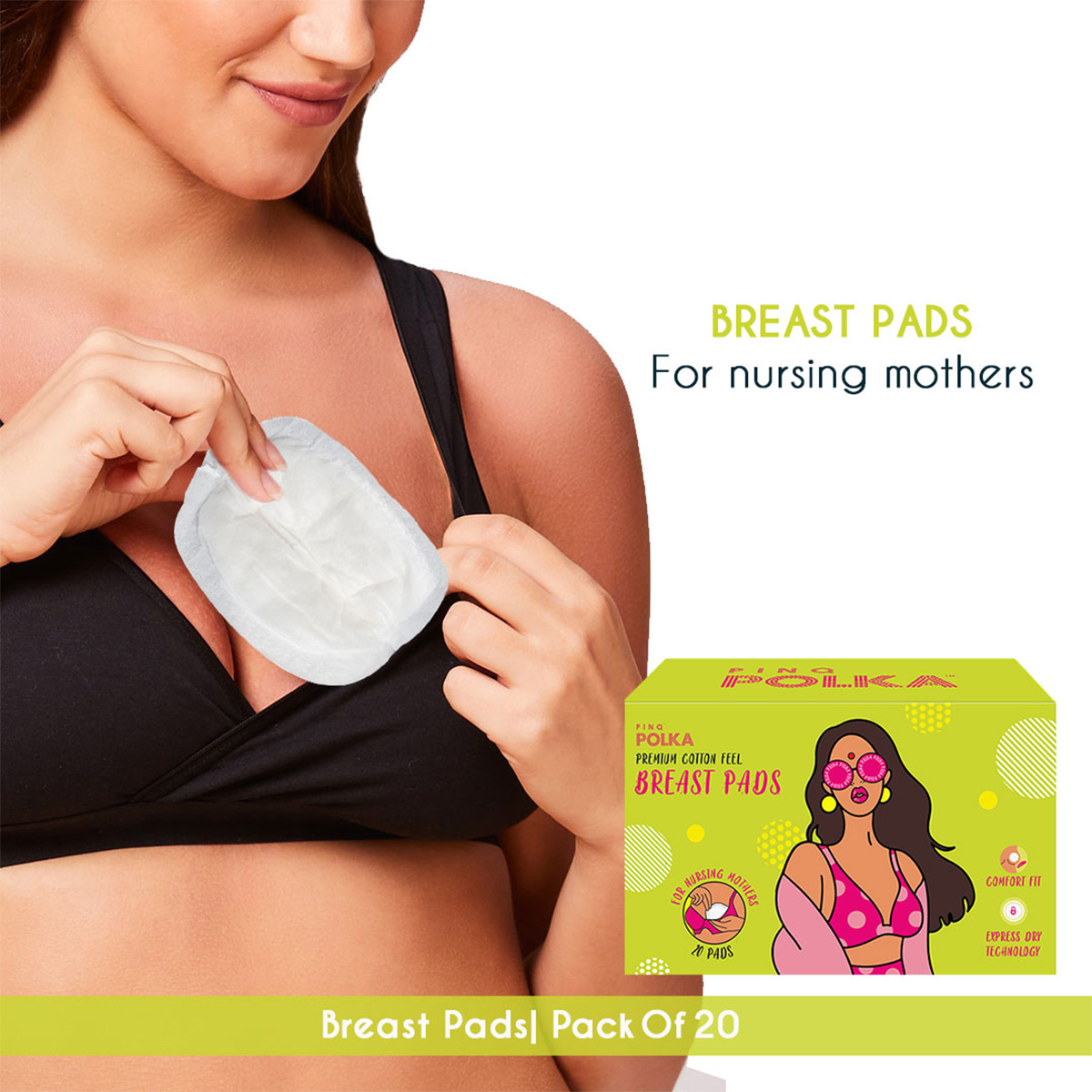 PINQ Polka Premium Organic Cotton Feel Super Absorbent Disposable Nursing Breast Pads-Pack of 20