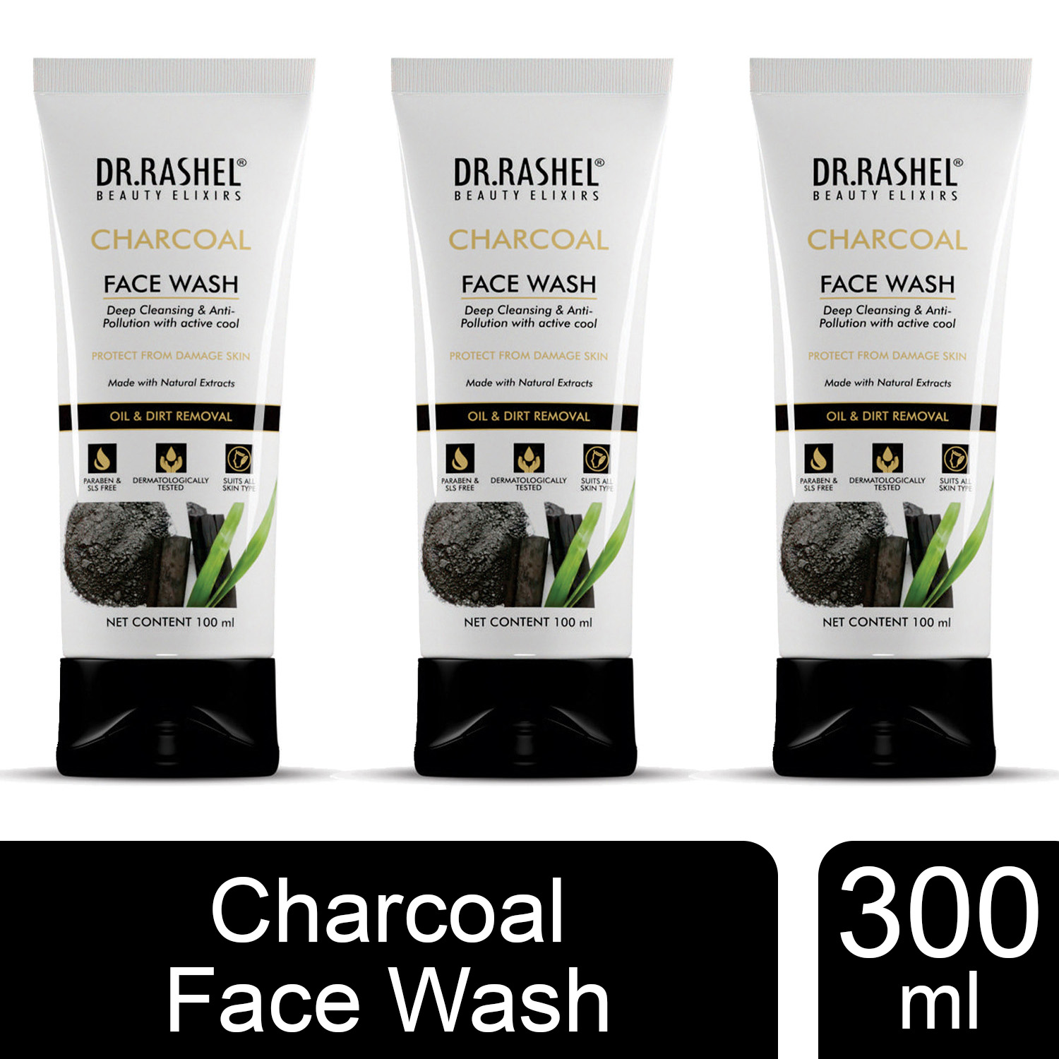 Dr. Rashel Face Wash, 300ml - Pack of 3-Charcoal