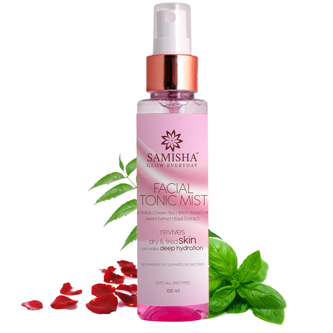 Samisha Organic Facial Tonic Mist - Natural Rose Water Spray, 100ml