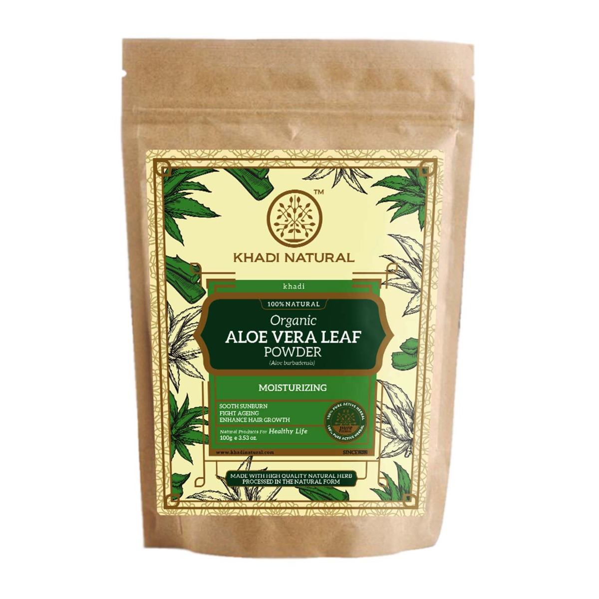 Khadi Natural Aloe Vera Leaf Organic Powder, 100gm