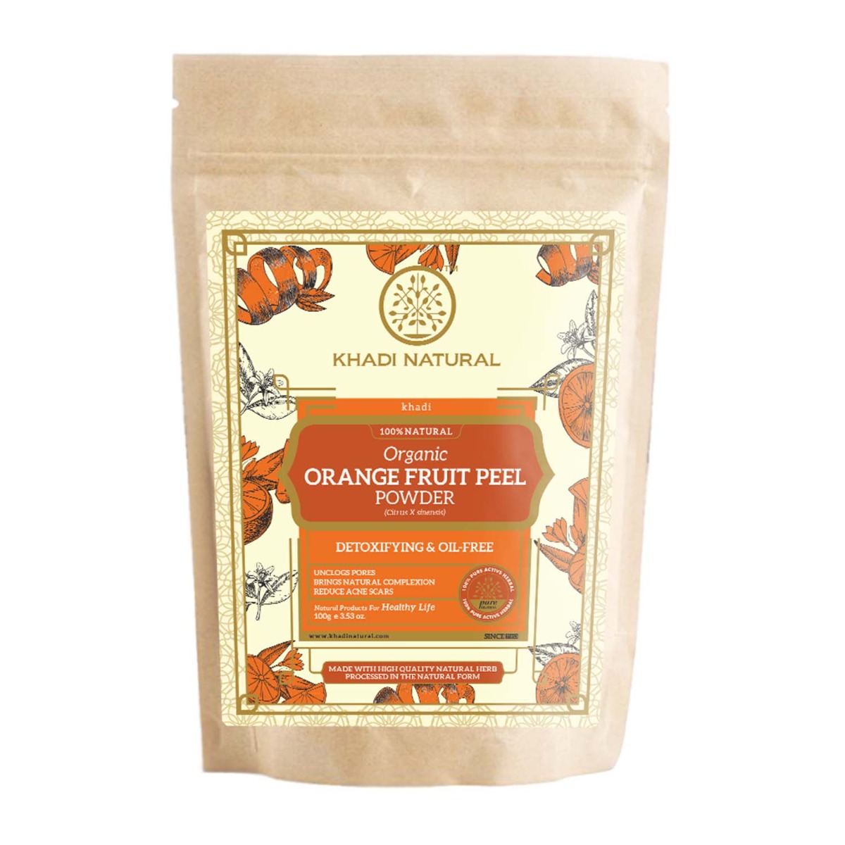 Khadi Natural Orange Fruit Peel Organic Powder, 100gm