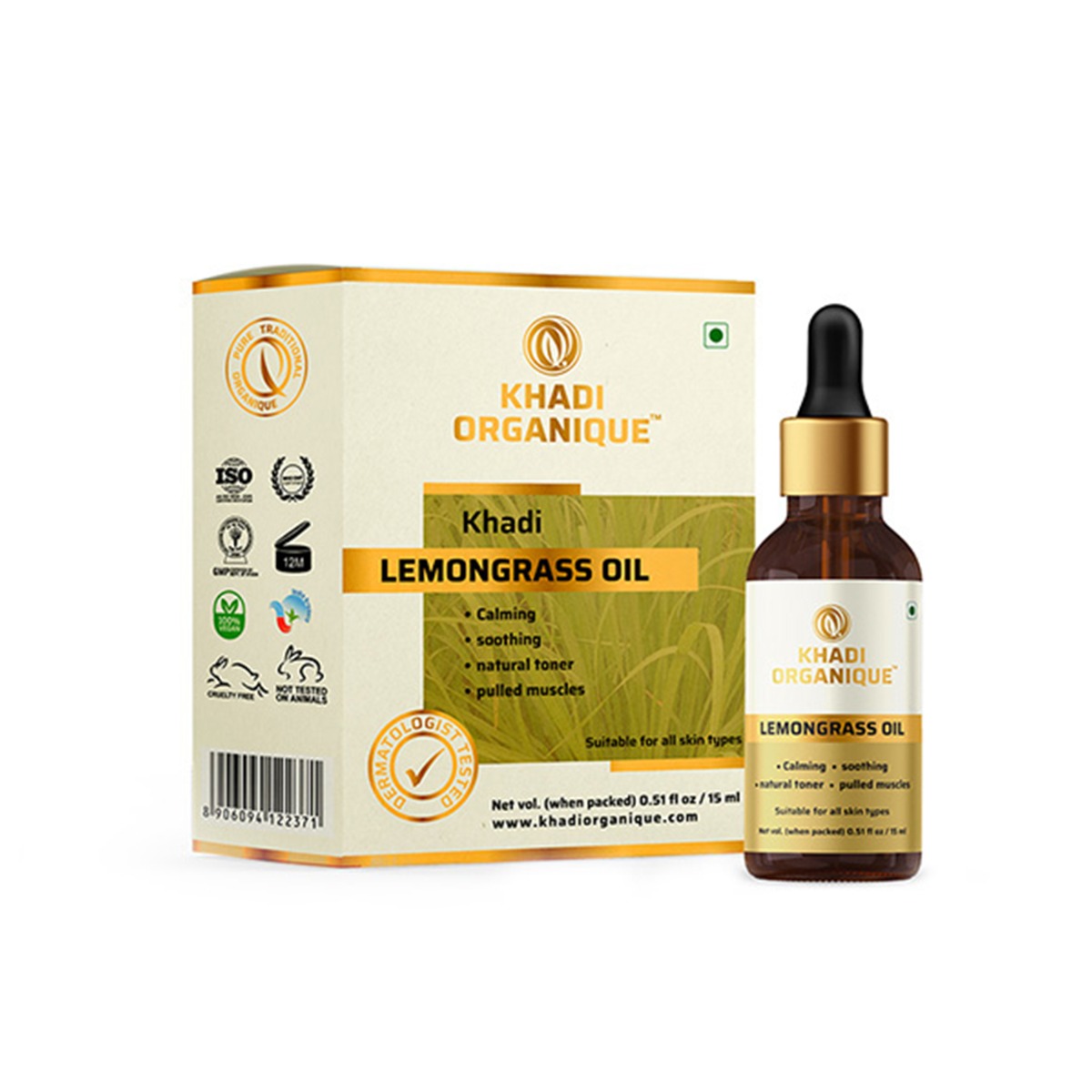 Khadi Organique Lemongrass Essential Oil, 15ml
