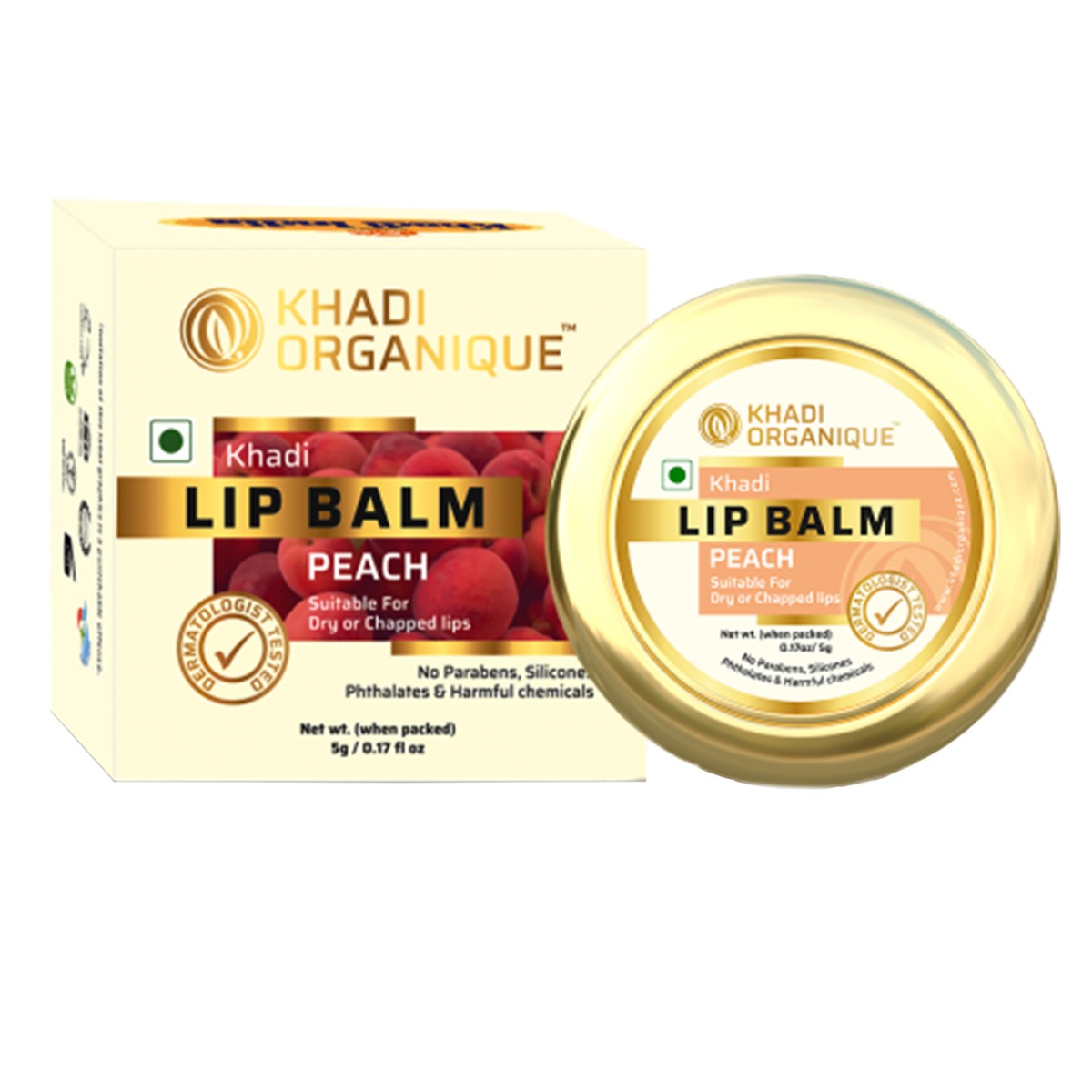 Khadi Organique Peach Lip Balm, 5gm