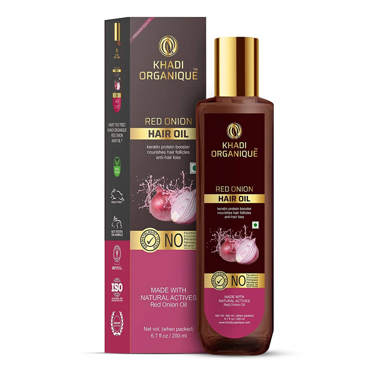 Khadi Organique Red Onion Hair Oil With Keratin Protein Booster, 200ml