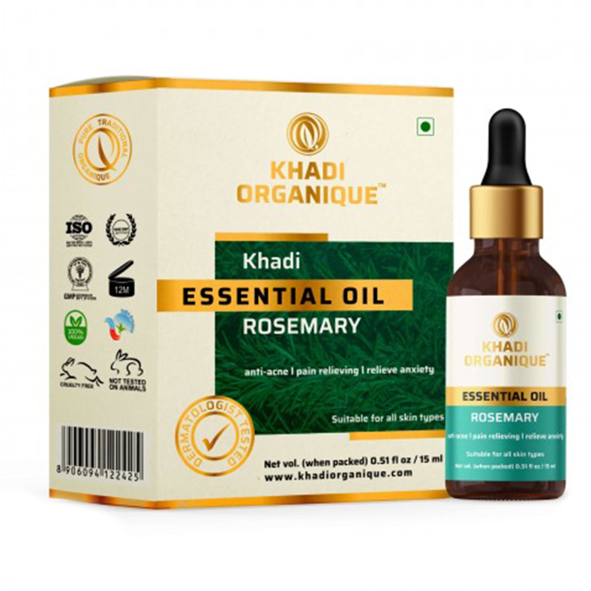 Khadi Organique Rosemary Essential Oil, 15ml