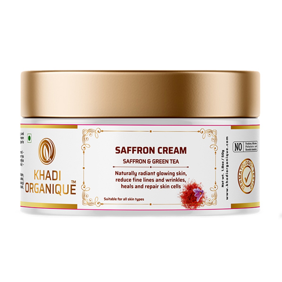Khadi Organique Saffron & Green Tea Cream, 50gm