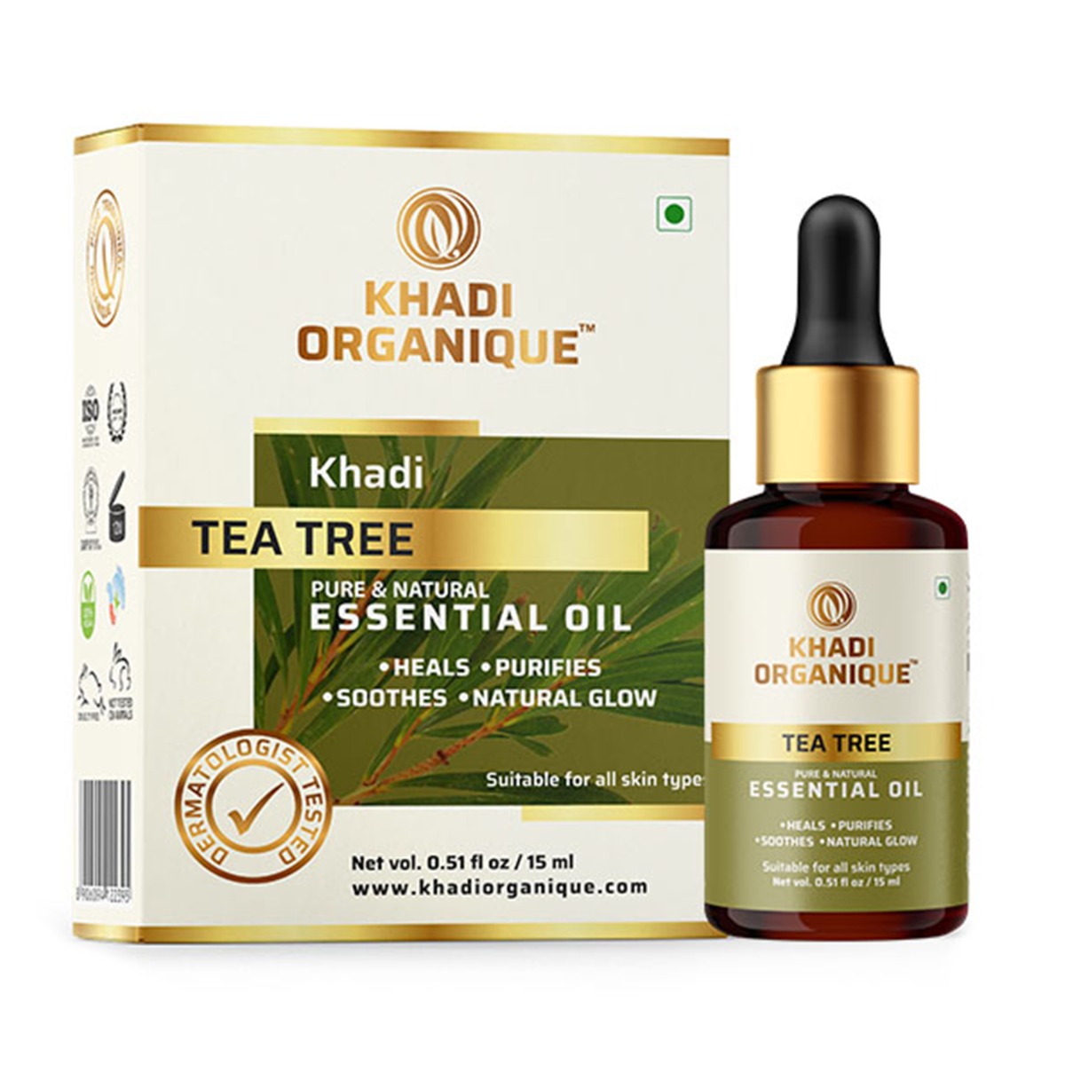 Khadi Organique Tea Tree Pure & Natural Essential Oil, 15ml