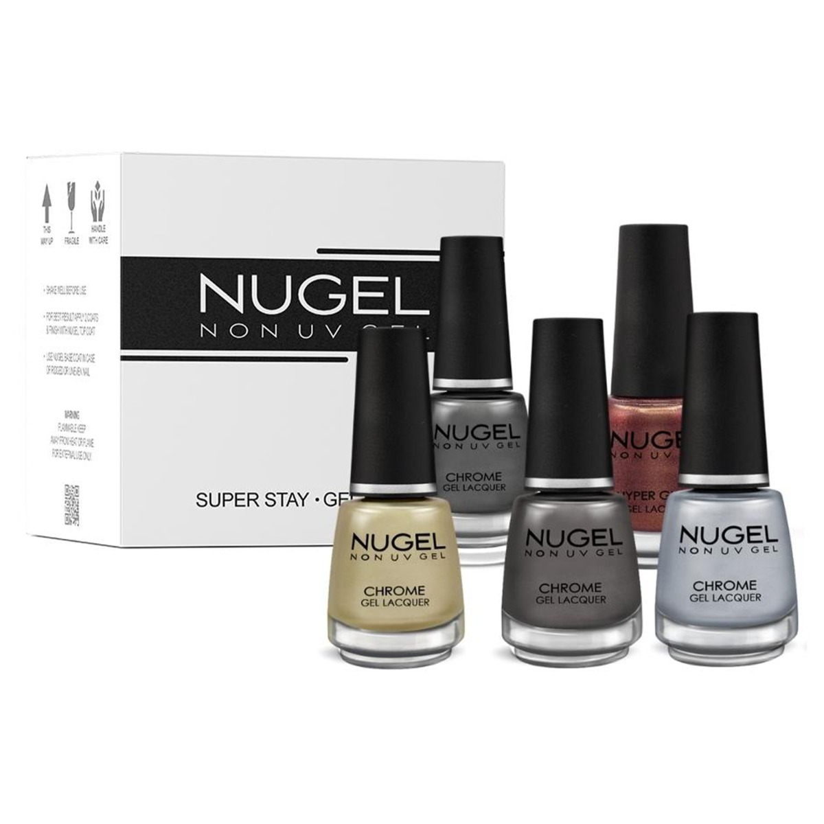 NUGEL 5 In 1 Combo 26 Quick Dry Gel Finish Nail Paint - Metal Collection, Nail Kit, 65ml
