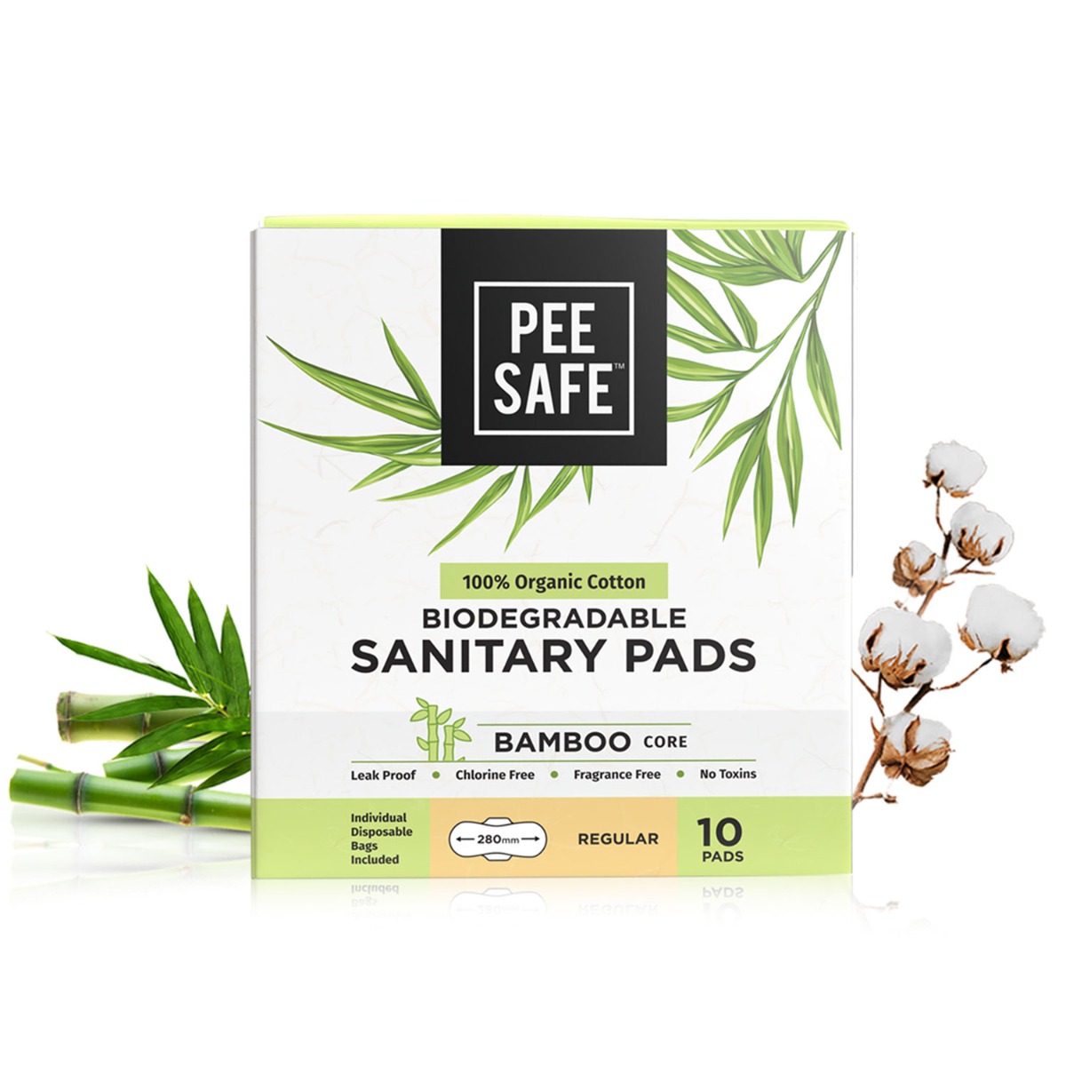 Pee Safe 100% Organic Cotton, Biodegradable Sanitary Pads - Regular  (Pack of 10)