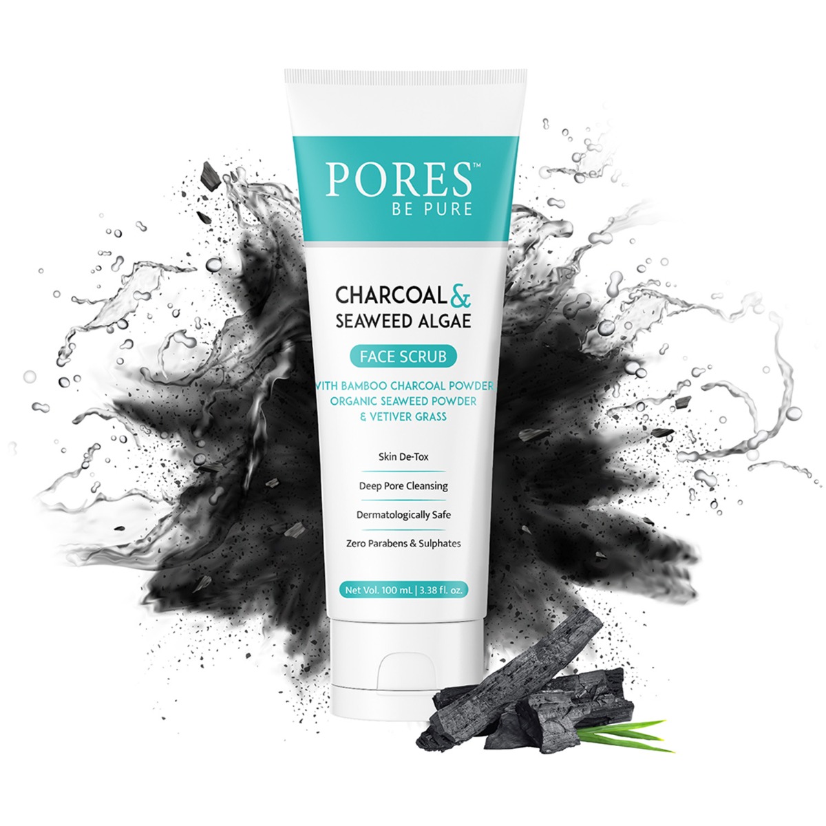 PORES Be Pure Charcoal & Seaweed Algae Gel Face Scrub, 100ml