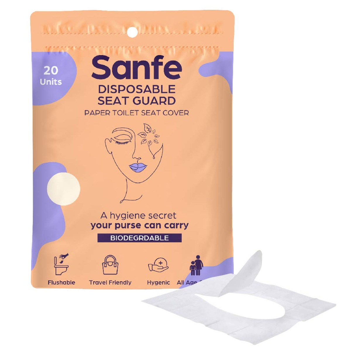 Sanfe Seat Guard - Disposable, Biodegradable Toilet Seat Cover (Paper) - 20 units - No direct contact with unhygienic public toilet seat