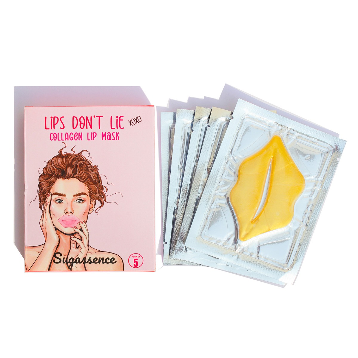 Sugassence Lips Don’t Lie - Lip Gel Mask Patches (Golden), Pack of 5