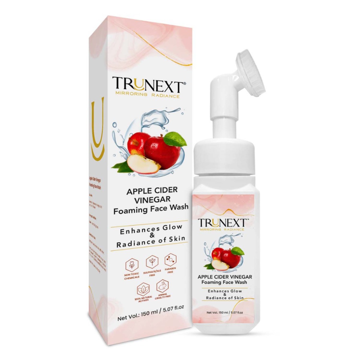 Trunext Apple Cider Vinegar Face Wash With Foaming Brush, 150ml
