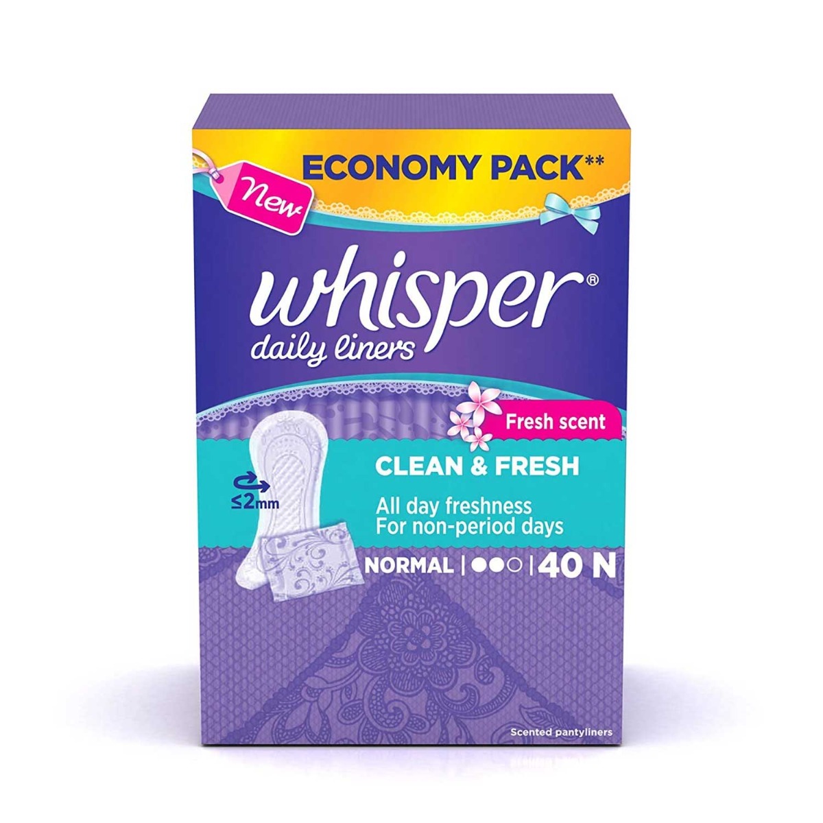 Whisper Daily Liners - Clean & Fresh, 40s Pack